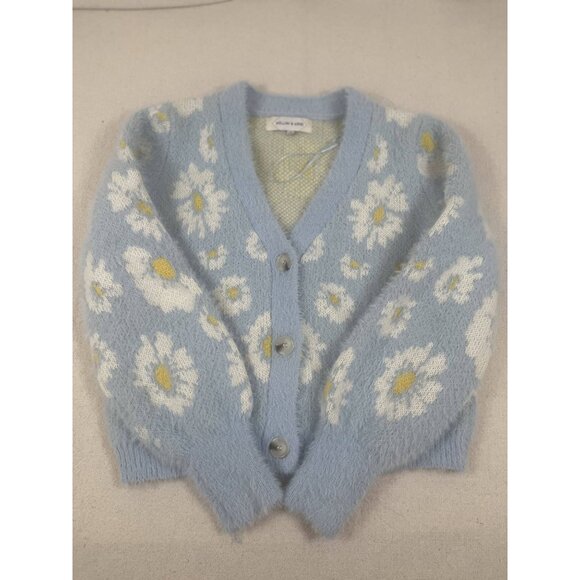 Vintage-Inspired Blue Daisy Knit Cardigan Sweater - Soft Fuzzy V-Neck with Butto - Picture 3 of 3